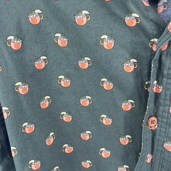 Duluth Trading Untucked Moscow Mule cocktail print long sleeve button up shirt - Picture 5 of 7